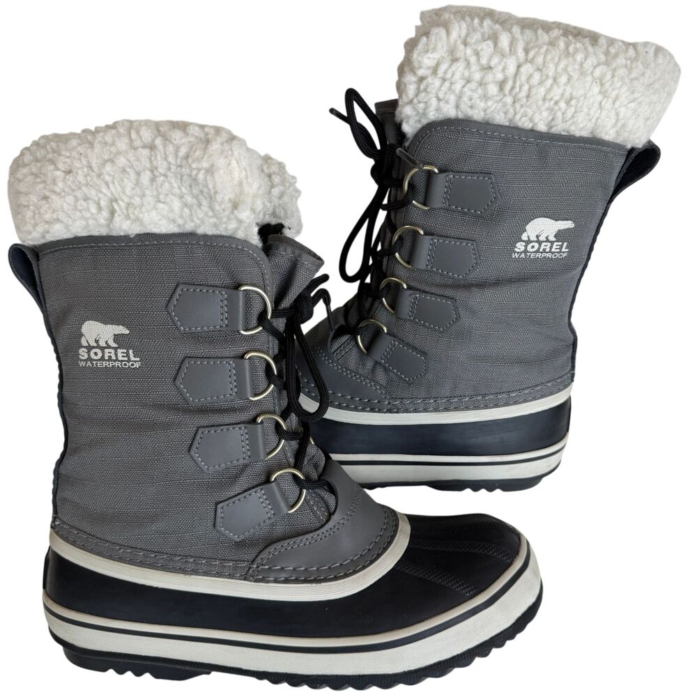Sorel Winter Carnival Snow Boots Women's 7 Grey Faux Fur Waterproof Insulated
